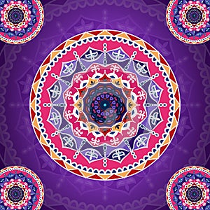 Mandala pattern on purple fancy background