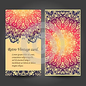 Mandala retro business cards set. Vector