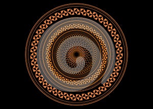 Mandala Sacred Geometry symbol elements, ocher line art. Oriental pattern, vector illustration. Islam, Arabic, Indian, turkish,
