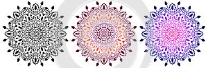 Mandala set. Indian antistress medallion. Abstract islamic flower, arabic henna design, yoga symbol. Collection of mandalas on