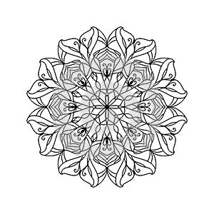 Mandala silhouette print for adult coloring book. Decorative round floral ornament. Anti stress therapy, coloring pages