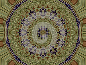 Mandala, spiritual pattern in purple green and brown