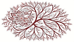 Mandala tree design, nature symbol, intricate art, and organic pattern vector design Generative AI photo