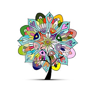 Mandala tree, floral sketch for your design