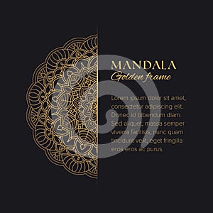 Mandala vector decorative border with sample text. Luxury template with oriental round element