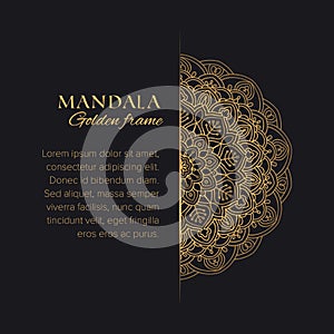 Mandala vector decorative border with sample text. Luxury template with oriental round element