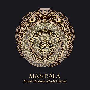 Mandala vector luxury illustration. Golden decorative ornament on black background