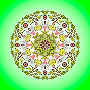 Mandala. Vector ornament in yellow and green lime colors. Round decorative element for your design