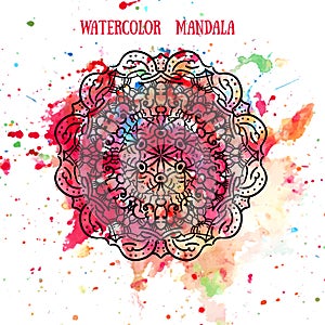 Mandala on watercolor background pattern. Lace manala circular ornaments. Traditional Indian, Islamic, Asian, Arabic