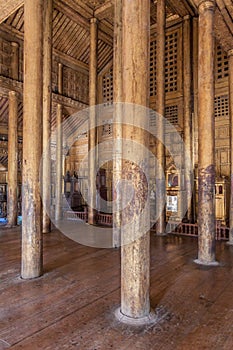 MANDALAY, MYANMAR - DECEMBER 4, 2016: Interior of Shwenandaw Kyaung Monastery in Mandalay, Myanm