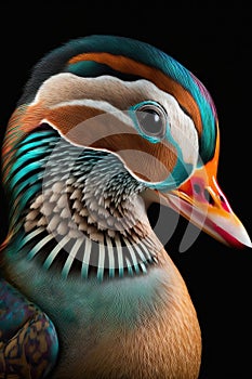 Beautiful Mandarin Duck Close Up. Colorful and Vibrant Animal.