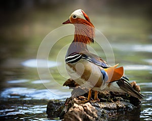 Mandarin Duck Standing on Rock