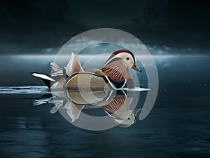 Mandarin duck swimming in calm water