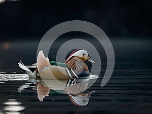 Mandarin duck swimming in calm water