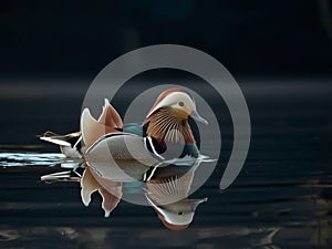 Mandarin duck swimming in calm water