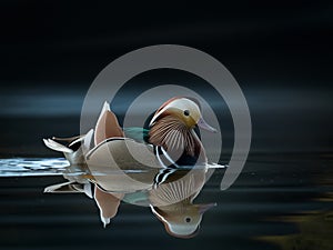 Mandarin duck swimming in calm water