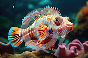 The Mandarin fish, one of the most colorful saltwater fish AI generative