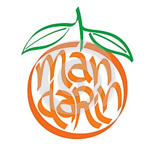 Mandarin, mandarin orange calligraphy, typography. Fruit typography.