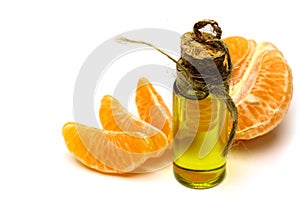 Mandarin natural oil isolated on white background.