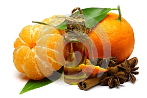 Mandarin natural oil isolated on white background.