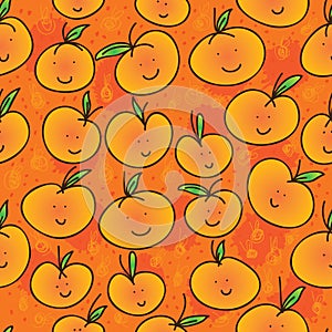 Mandarin orange cartoon seamless pattern