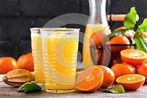 Mandarin orange juice. Refreshing summer drink. Fruit refreshment beverage