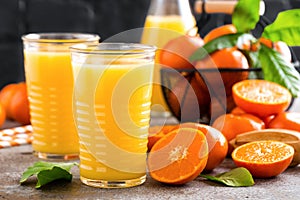 Mandarin orange juice. Refreshing summer drink. Fruit refreshment beverage