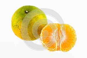 Mandarin orange peeled in half