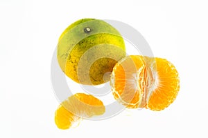 Mandarin orange peeled in half