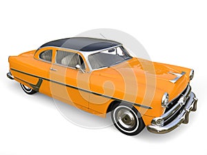 Mandarin orange vintage car - black roof - white wall tires