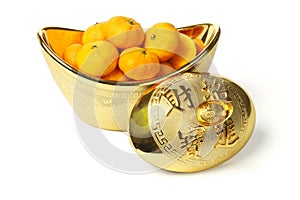 Mandarin oranges in gold ingot