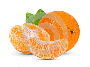 Mandarin, tangerine citrus fruit with leaf isolated on white