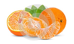 Mandarin, tangerine citrus fruit with leaf isolated on white