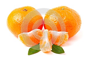 Mandarin. Tangerine with leaf isolated on white.