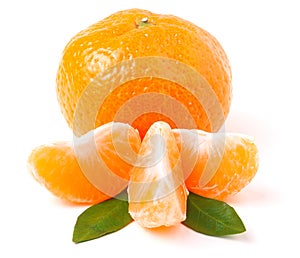 Mandarin. Tangerine with leaf isolated on white.