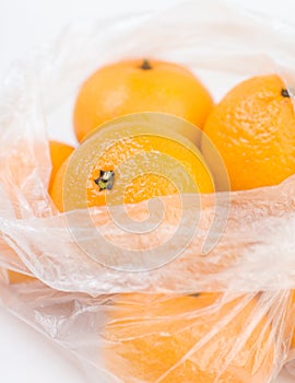 Mandarins in the polyethylene bag photo