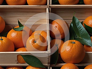 Mandarins in wooden box Hyperrealist Highly Detailed Isolated Wight background