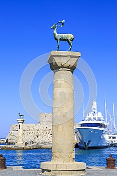 Mandarki harbor entrance of Rhodes, Dodecanese, Greece