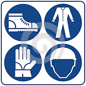 Safety signs set. Information mandatory symbol in blue circle isolated on white