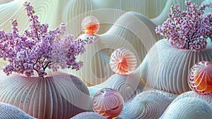 Mandelbulb flowers and trees: a glowing 3d fractal art with floral elements, generative ai