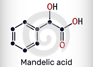 Mandelic acid molecule. It is is alpha hydroxy acid, AHA. Skeletal chemical formula