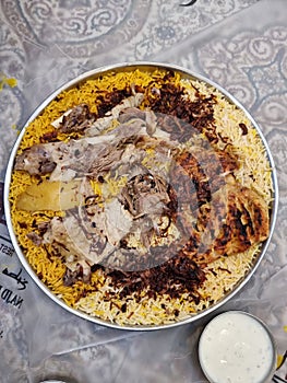 Mandi and Bukhari rice with mutton and grilled chicken.