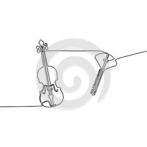 Mandolin classic guitar one line cartoon illustration of musical instruments orchestra