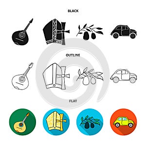 Mandolin, papa, olive, retro auto.Italy country set collection icons in black,flat,outline style vector symbol stock