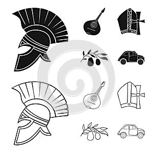 Mandolin, papa, olive, retro auto.Italy country set collection icons in black,outline style vector symbol stock