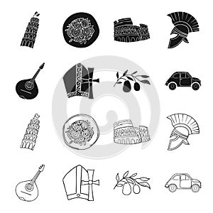 Mandolin, papa, olive, retro auto.Italy country set collection icons in black,outline style vector symbol stock