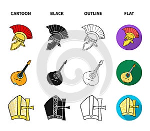 Mandolin, papa, olive, retro auto.Italy country set collection icons in cartoon,black,outline,flat style vector symbol