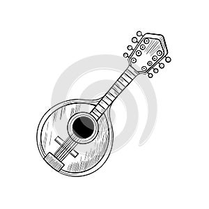 Mandolin stylized graphic arts hand drawn vector sketch icon isolated on background