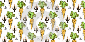 MANDRAGORA is a magical plant. Root vegetable with eyes. The roots are alive. Magic and witchcraft pattern photo