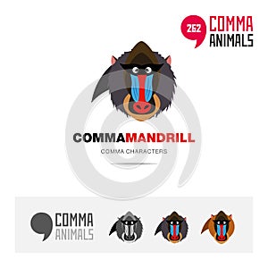 Mandrill animal concept icon set and modern brand identity logo template and app symbol based on comma sign